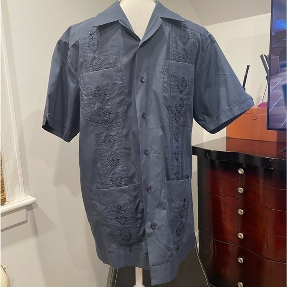 Guayabera Vintage Blue Shirt Puerto Rico - Picture 1 of 6